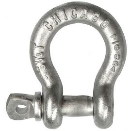 A large stainless steel screw pin shackle galvanized with a bolt manufactured by Safeline-FP for construction personnel safety.