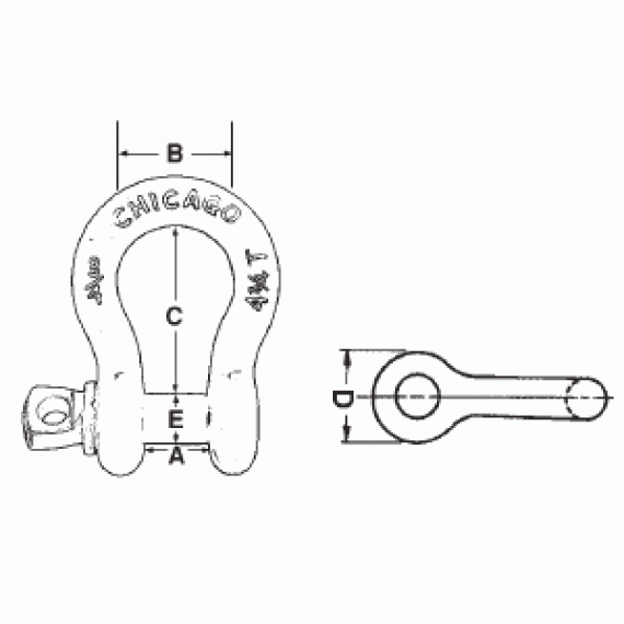 A drawing of the Screw Pin Shackle Galvanized Passive Fall accessory by Safeline-FP.