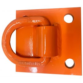 A product image of Safeline-FP's AP-6062 D-Ring Bolt-On Wall Anchor. An orange shack mounted with a ring in front of a white background.