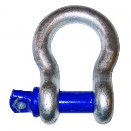 Safeline-FP product image of the screw pin shackle galvanized (import), a blue stainless plated shack with two screws used for construction safety.
