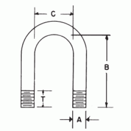 Drawing of the Drop Forged Wire Rope Clip labeled with letters "A," "B," "C, and "T" for part classification.