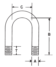 Drawing of the Drop Forged Wire Rope Clip labeled with letters "A," "B," "C, and "T" for part classification.