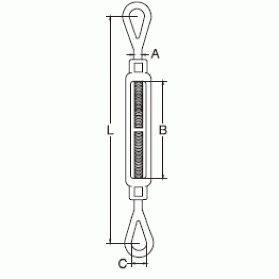 An illustration shows the mechanism for the Eye to Eye Drop Forged Turnbuckle manufactured by Safeline-FP.
